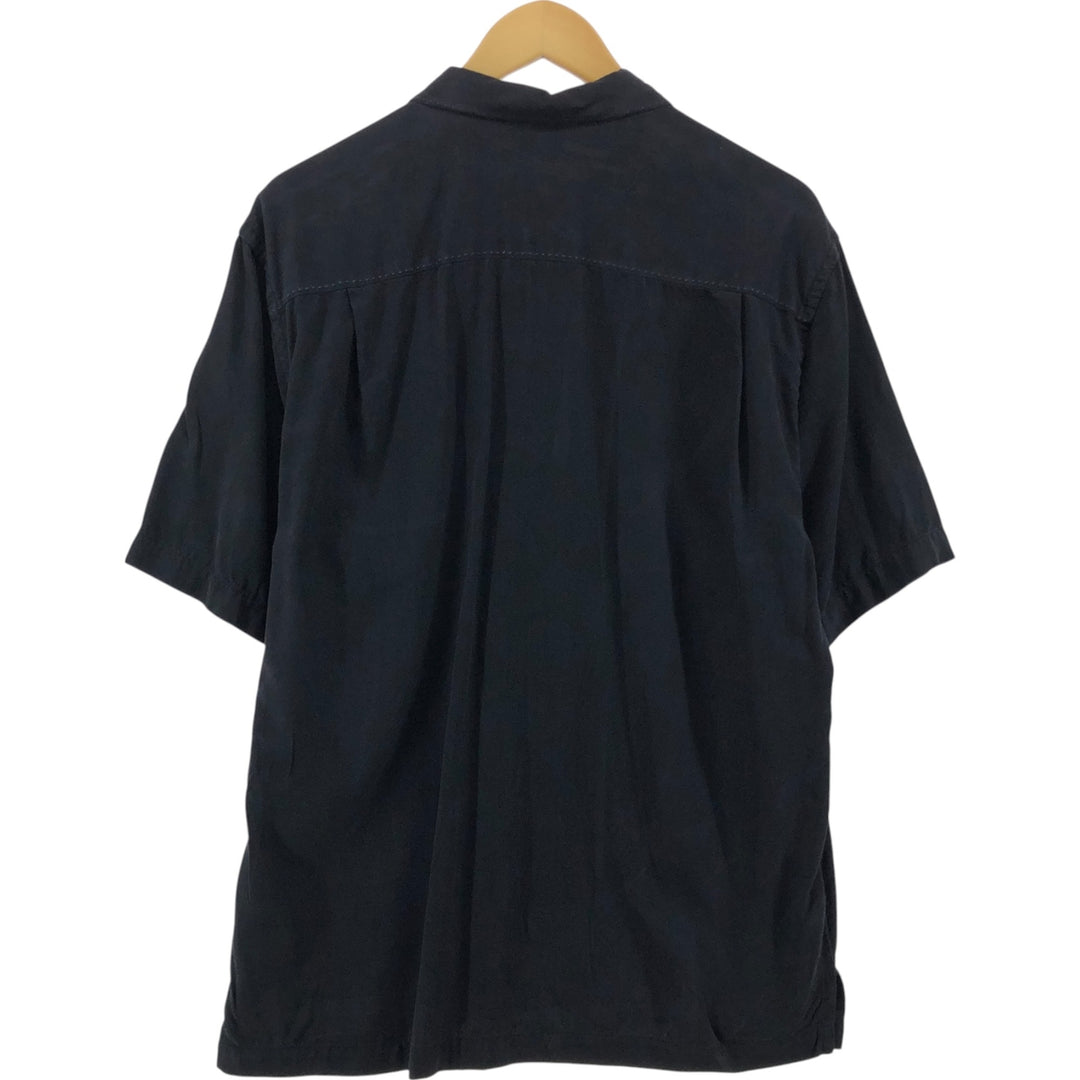 Tommy Bahama short sleeve open collar silk shirt, box shirt, men's M size silk black type Vintage Second Hand