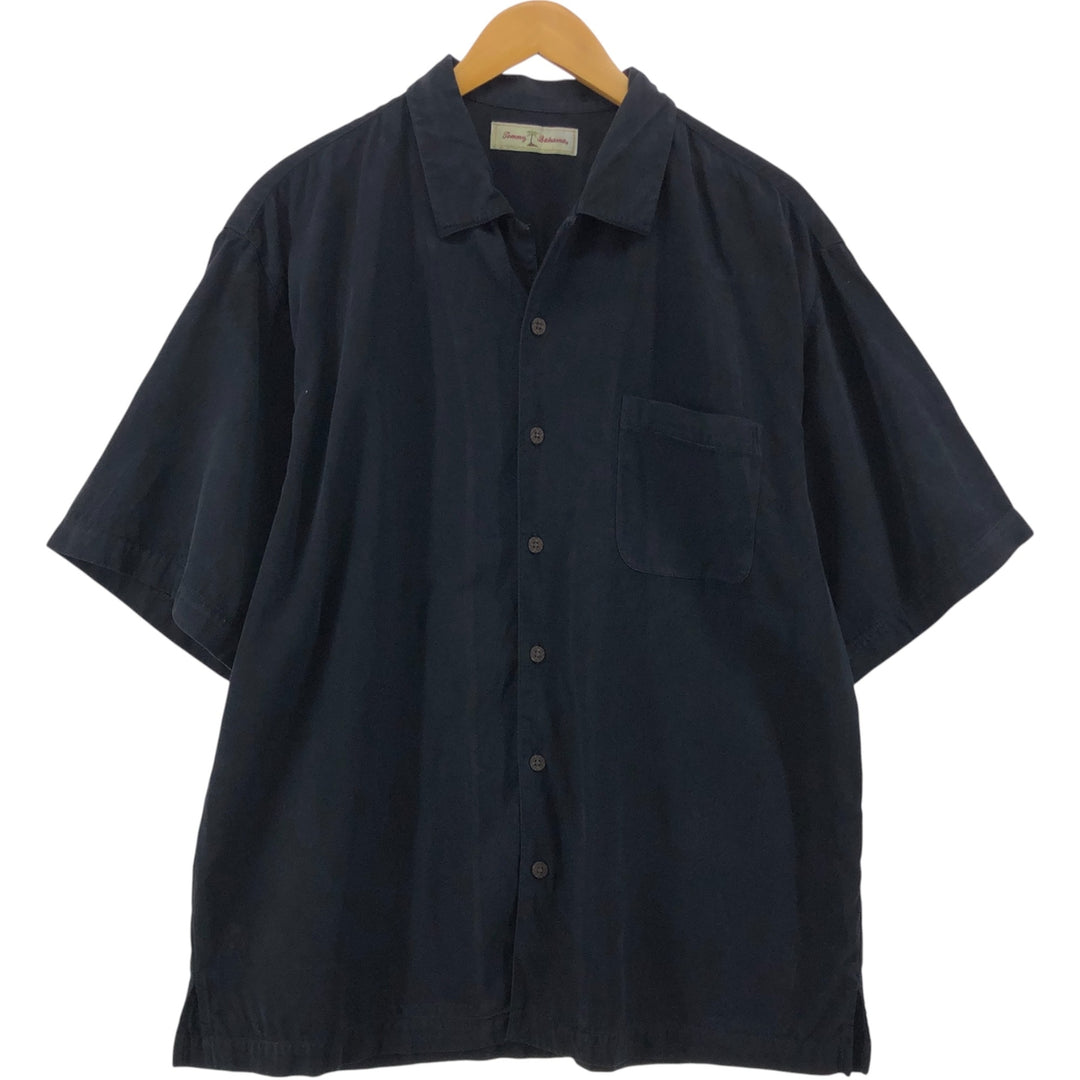 Tommy Bahama short sleeve open collar silk shirt, box shirt, men's size L silk black type Vintage Second Hand