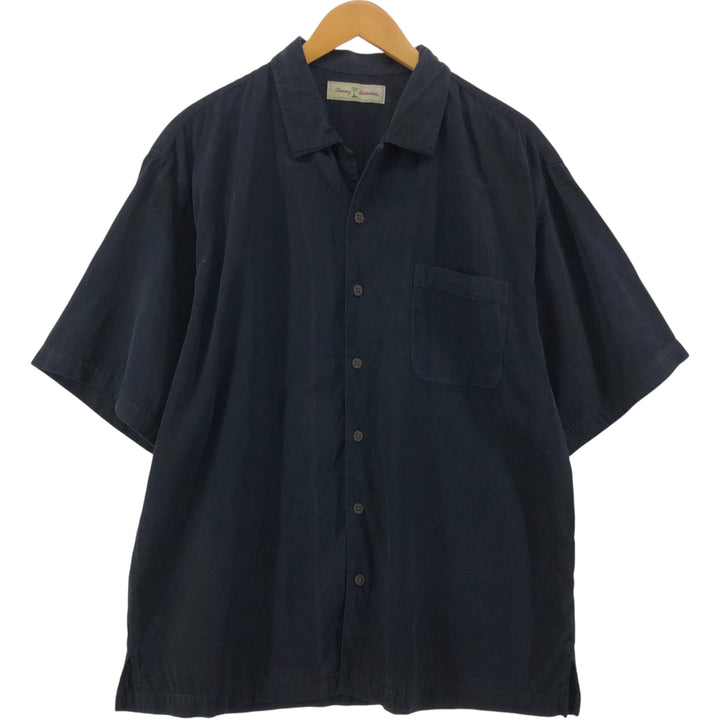 Tommy Bahama short sleeve open collar silk shirt, box shirt, men's size L silk black type Vintage Second Hand