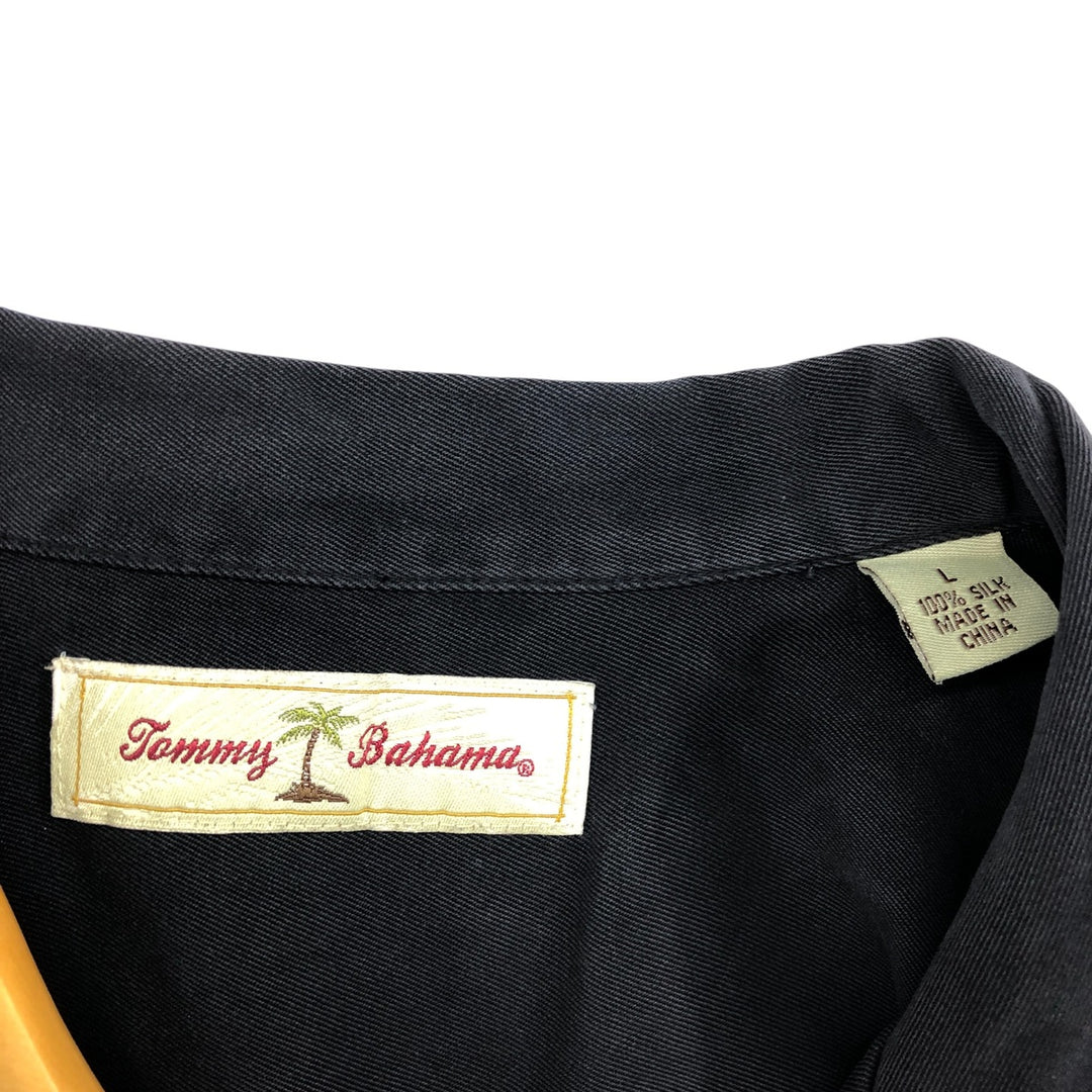 Tommy Bahama short sleeve open collar silk shirt, box shirt, men's size L silk black type Vintage Second Hand