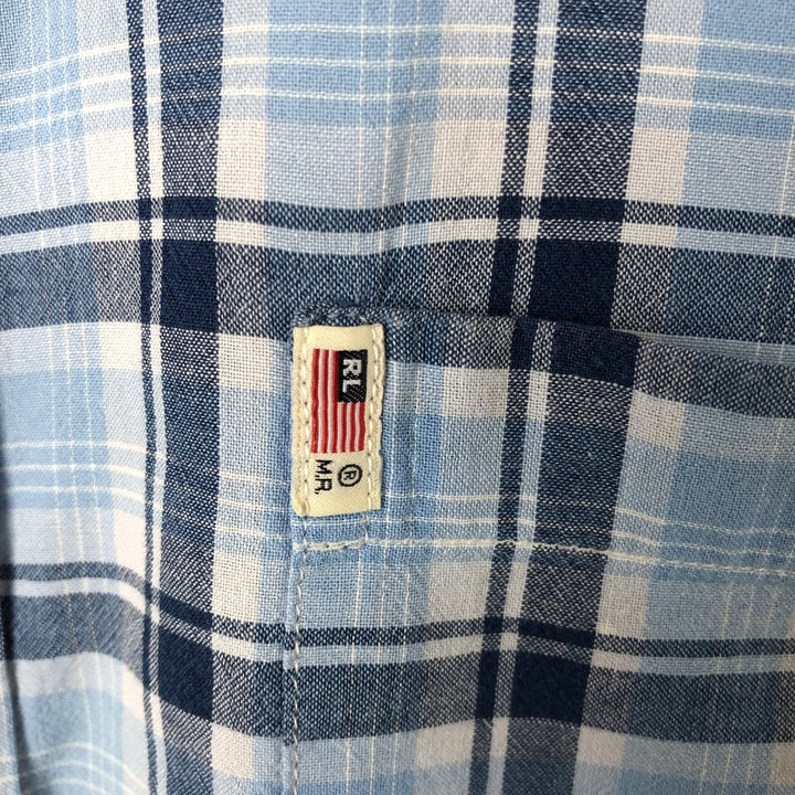 00'S Ralph Lauren POLO JEANS COMPANY short sleeve button down check shirt men's size L cotton Blue type light blue Vintage Second Hand