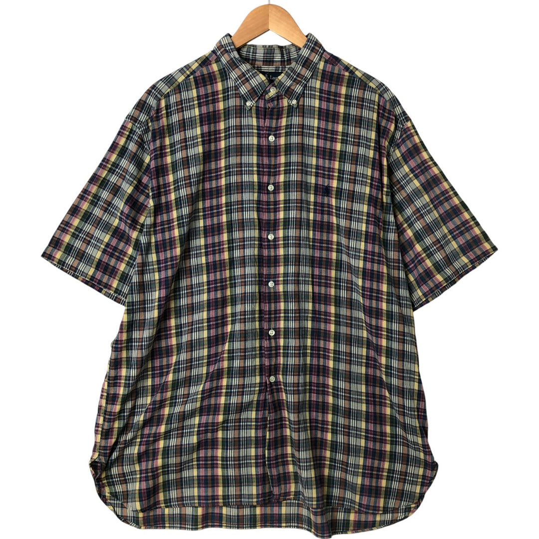 Ralph Lauren MCMEEL short sleeve button down check shirt, men's size XXL cotton pink type Vintage Second Hand