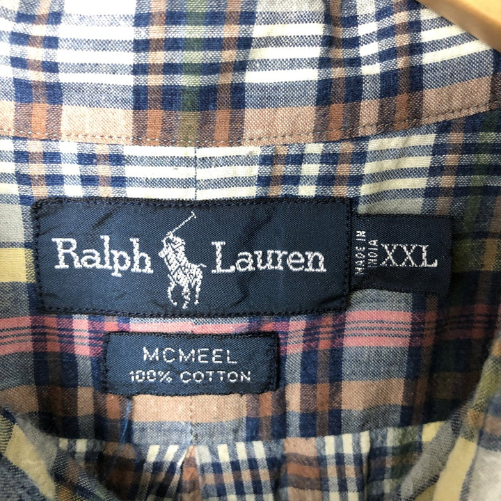 Ralph Lauren MCMEEL short sleeve button down check shirt, men's size XXL cotton pink type Vintage Second Hand