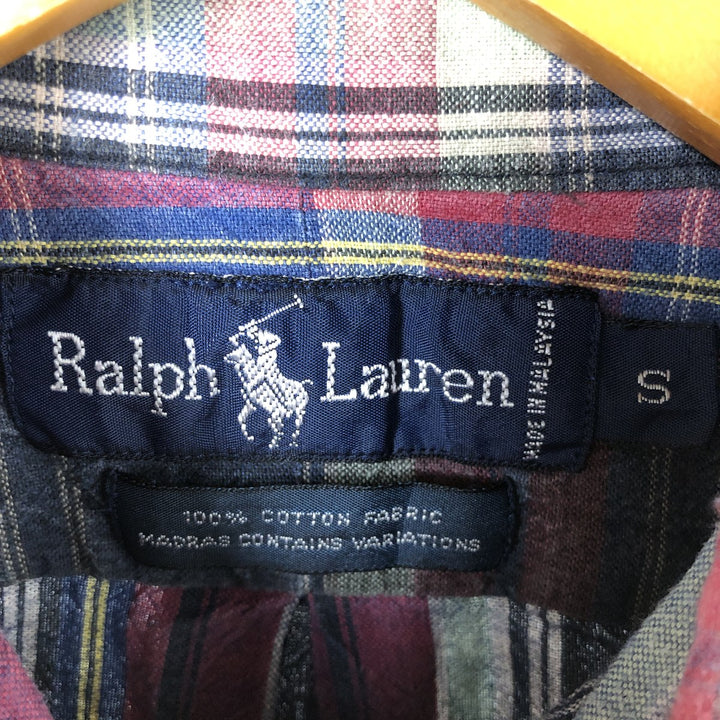 Ralph Lauren short sleeve button down check shirt, men's size S cotton red type Vintage Second Hand