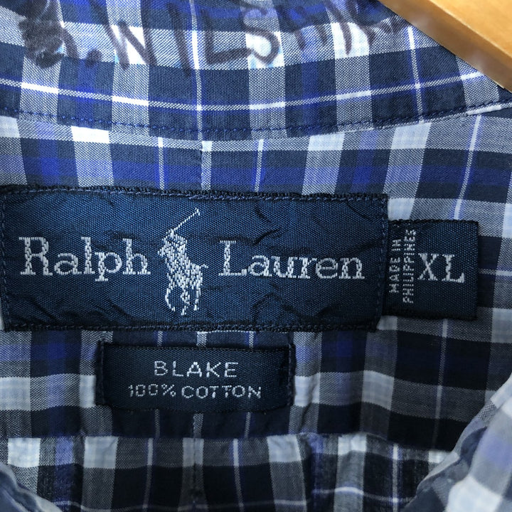 Ralph Lauren BLAKE short sleeve button down check shirt men's XL size cotton blue type Vintage Second Hand