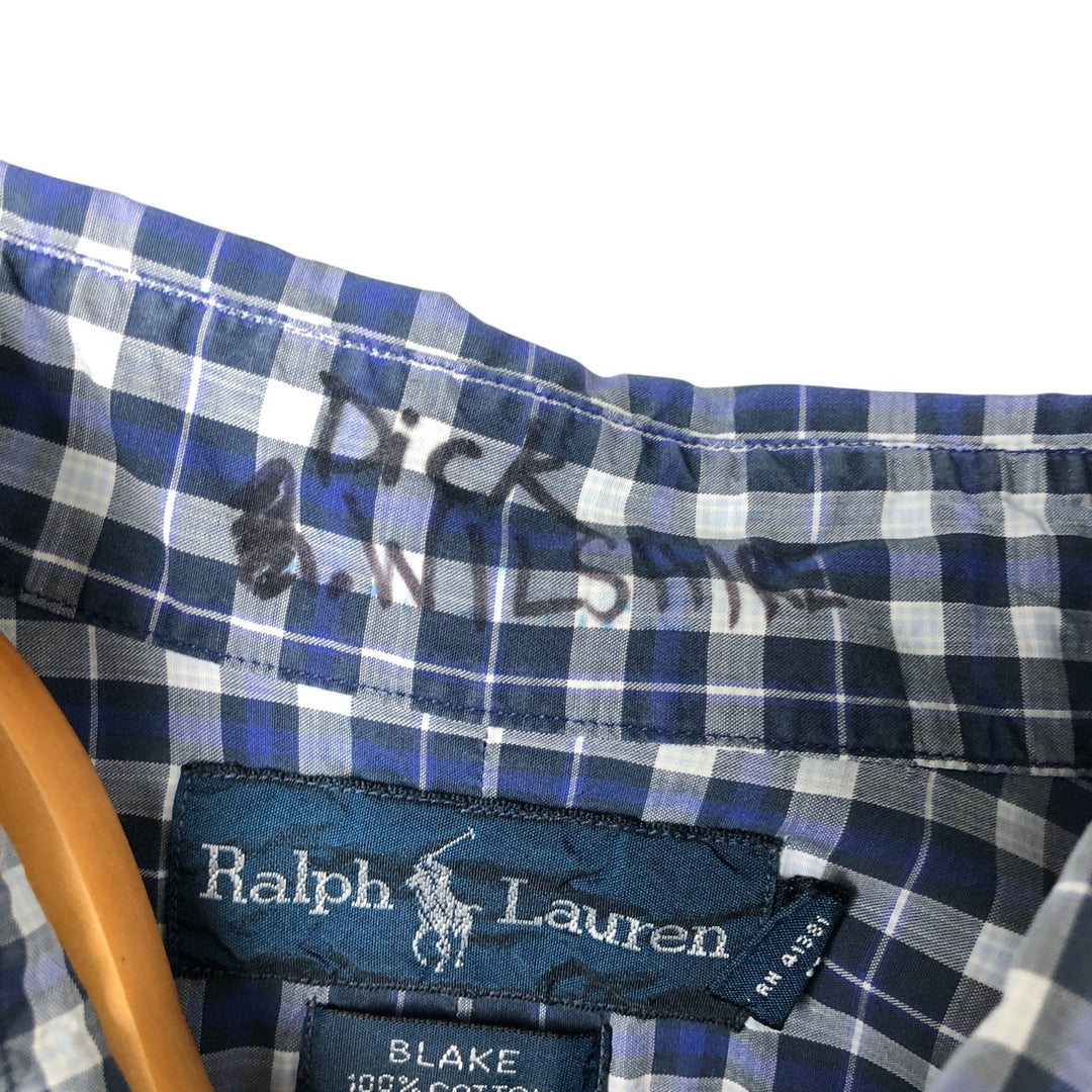 Ralph Lauren BLAKE short sleeve button down check shirt men's XL size cotton blue type Vintage Second Hand