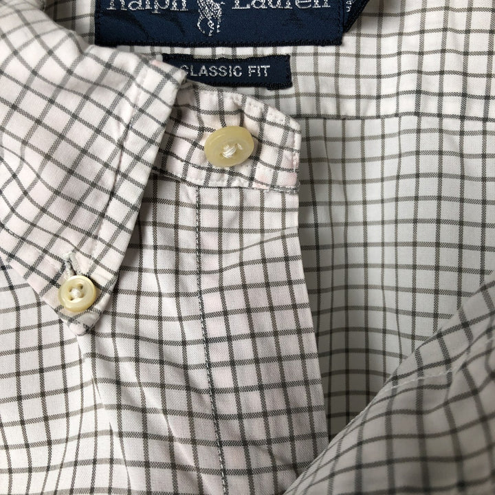 Ralph Lauren Classic Fit Short Sleeve Button Down Check Shirt Men's XL cotton white type Vintage Second Hand