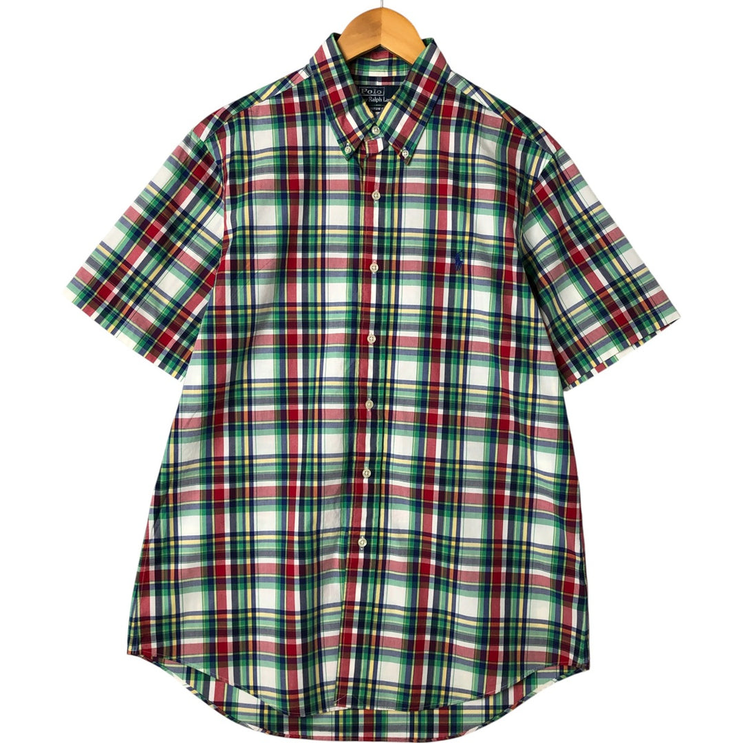 Ralph Lauren CUSTOM FIT short sleeve button down check shirt men's size L cotton multicolor Vintage Second Hand