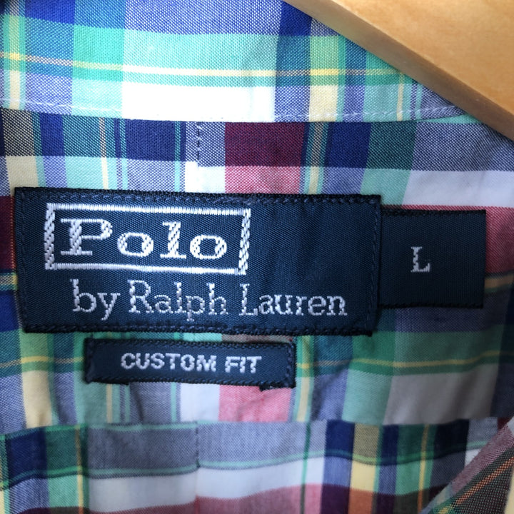 Ralph Lauren CUSTOM FIT short sleeve button down check shirt men's size L cotton multicolor Vintage Second Hand