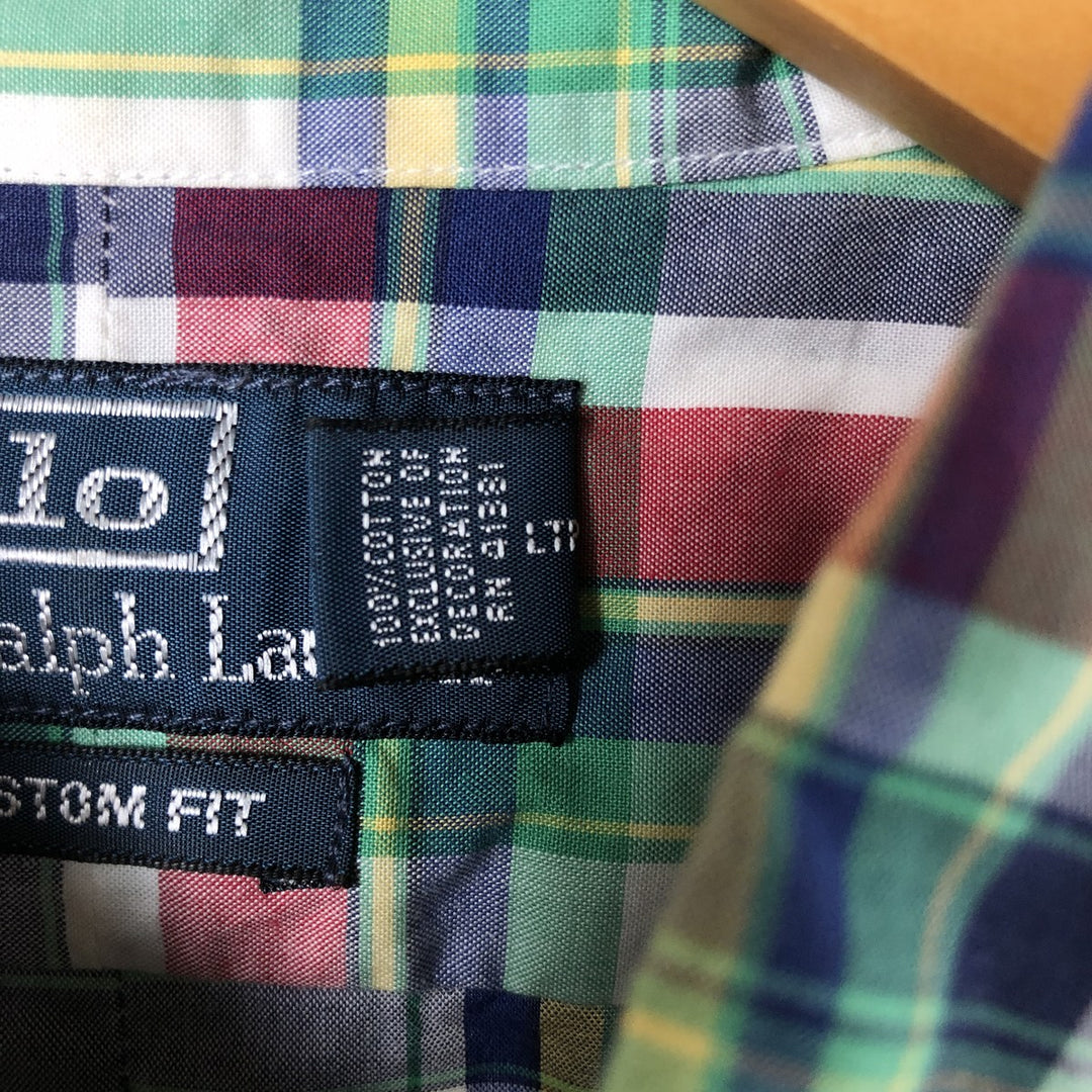 Ralph Lauren CUSTOM FIT short sleeve button down check shirt men's size L cotton multicolor Vintage Second Hand
