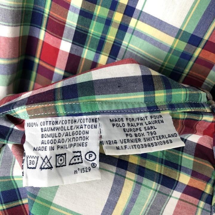 Ralph Lauren CUSTOM FIT short sleeve button down check shirt men's size L cotton multicolor Vintage Second Hand