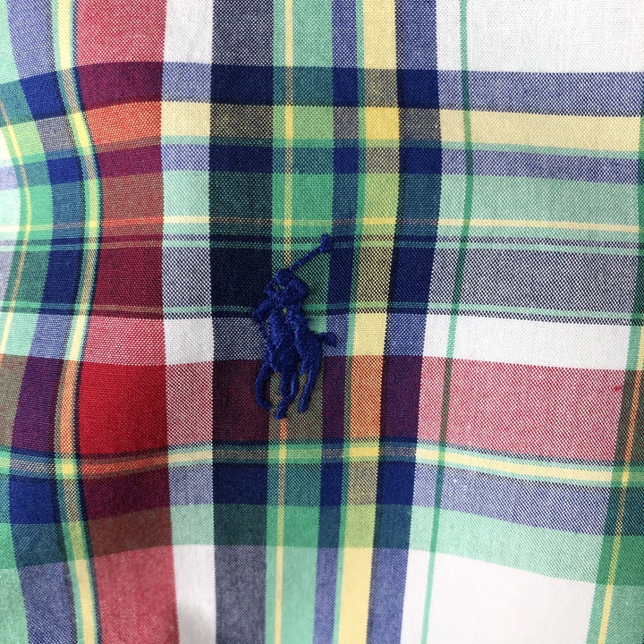 Ralph Lauren CUSTOM FIT short sleeve button down check shirt men's size L cotton multicolor Vintage Second Hand