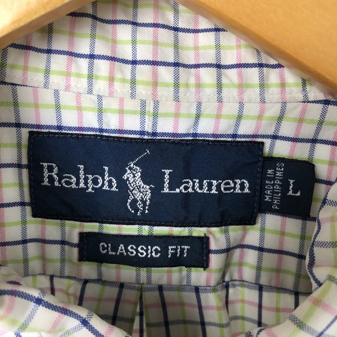 Ralph Lauren Classic Fit Short Sleeve Button Down Check Shirt Men's Size L cotton pink type Vintage Second Hand
