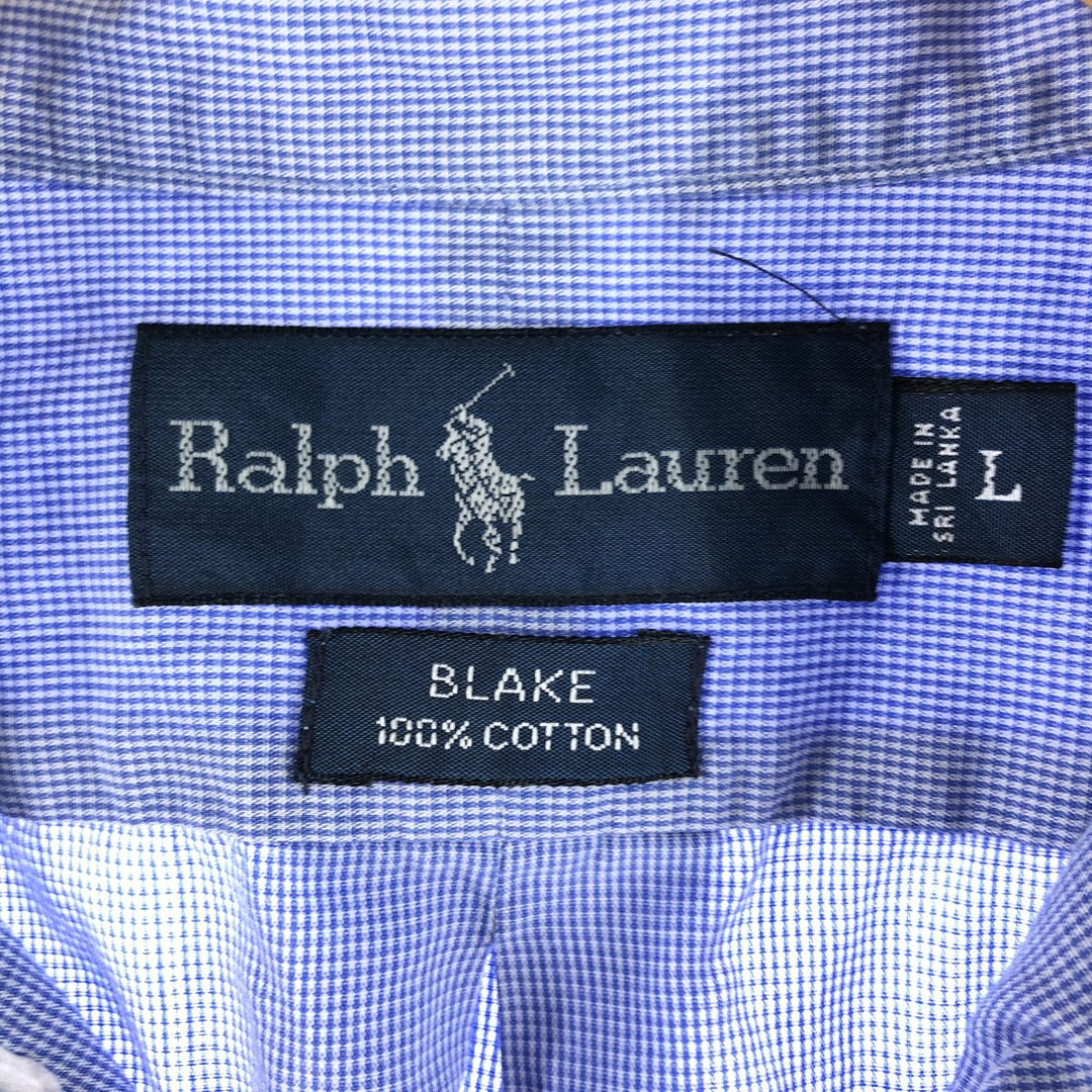 Ralph Lauren BLAKE short sleeve button down check shirt, men's size L cotton Blue type light blue Vintage Second Hand