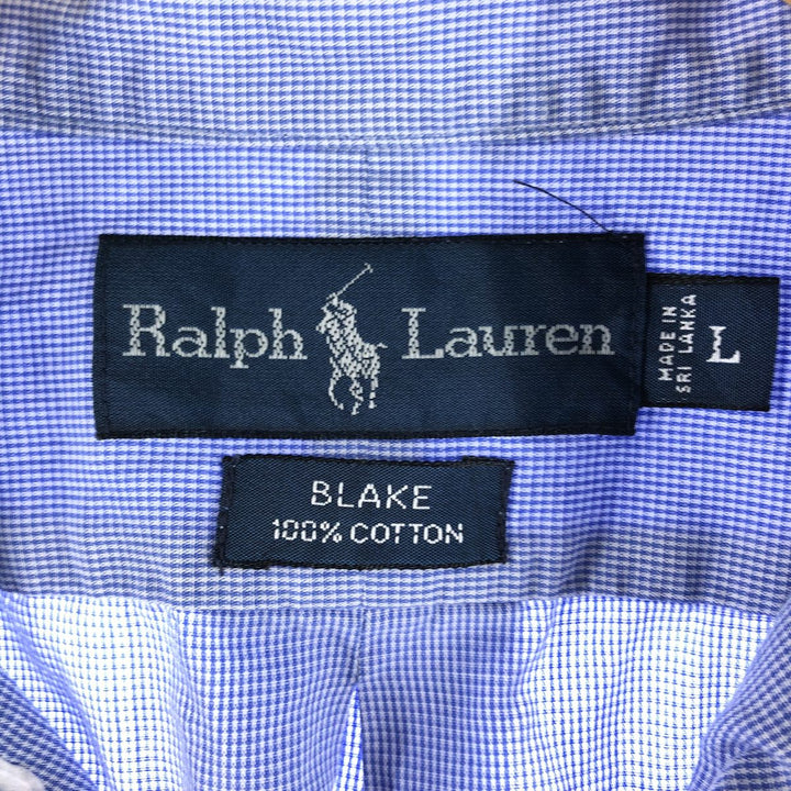 Ralph Lauren BLAKE short sleeve button down check shirt, men's size L cotton Blue type light blue Vintage Second Hand