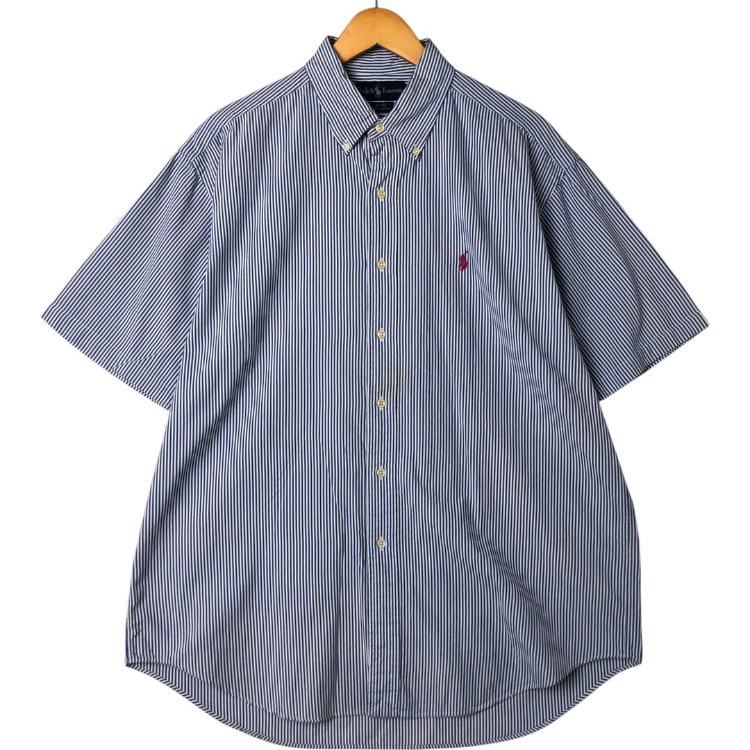 Ralph Lauren Classic Fit Short Sleeve Button Down Striped Shirt Men's Size L cotton blue type Vintage Second Hand