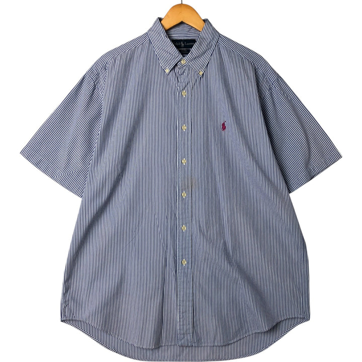 Ralph Lauren Classic Fit Short Sleeve Button Down Striped Shirt Men's Size L cotton blue type Vintage Second Hand