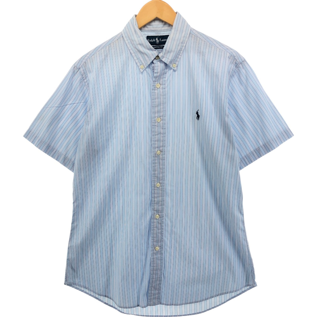 Ralph Lauren CUSTOM FIT short sleeve button down striped shirt men's size M cotton Blue type light blue Vintage Second Hand