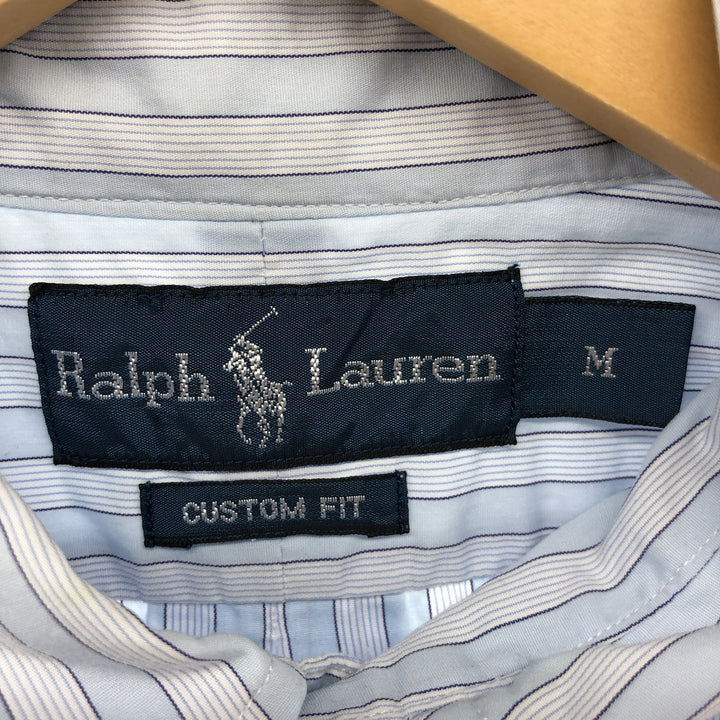 Ralph Lauren CUSTOM FIT short sleeve button down striped shirt men's size M cotton Blue type light blue Vintage Second Hand