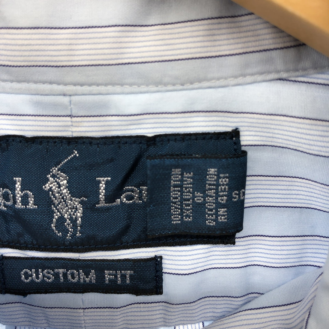 Ralph Lauren CUSTOM FIT short sleeve button down striped shirt men's size M cotton Blue type light blue Vintage Second Hand