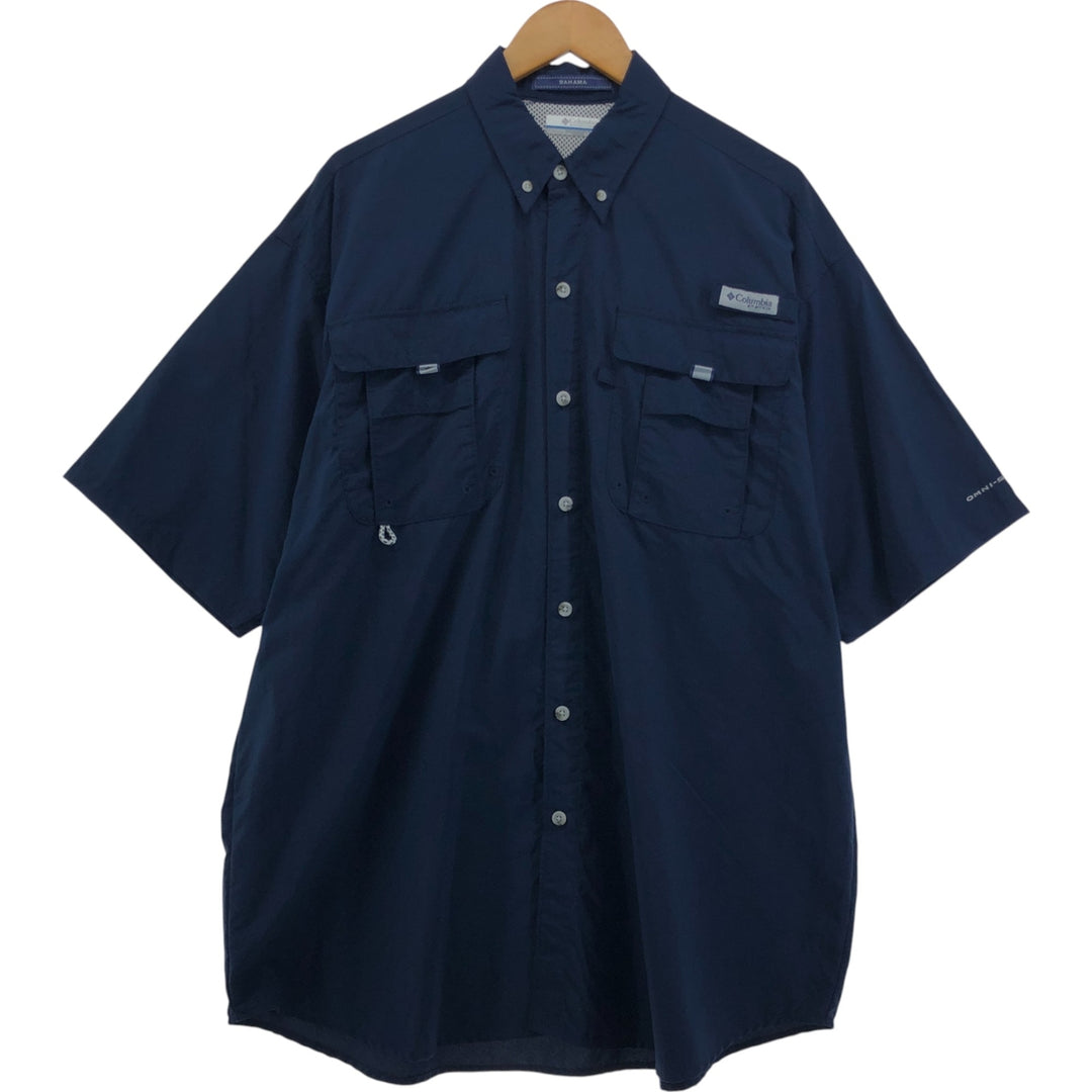 Columbia OMNI-SHIELD Short Sleeve Fishing Shirt, Men's L Size Nylon navy blue type Vintage Second Hand