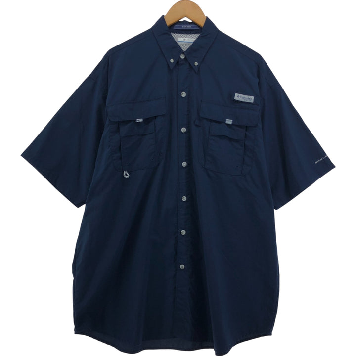 Columbia OMNI-SHIELD Short Sleeve Fishing Shirt, Men's L Size Nylon navy blue type Vintage Second Hand