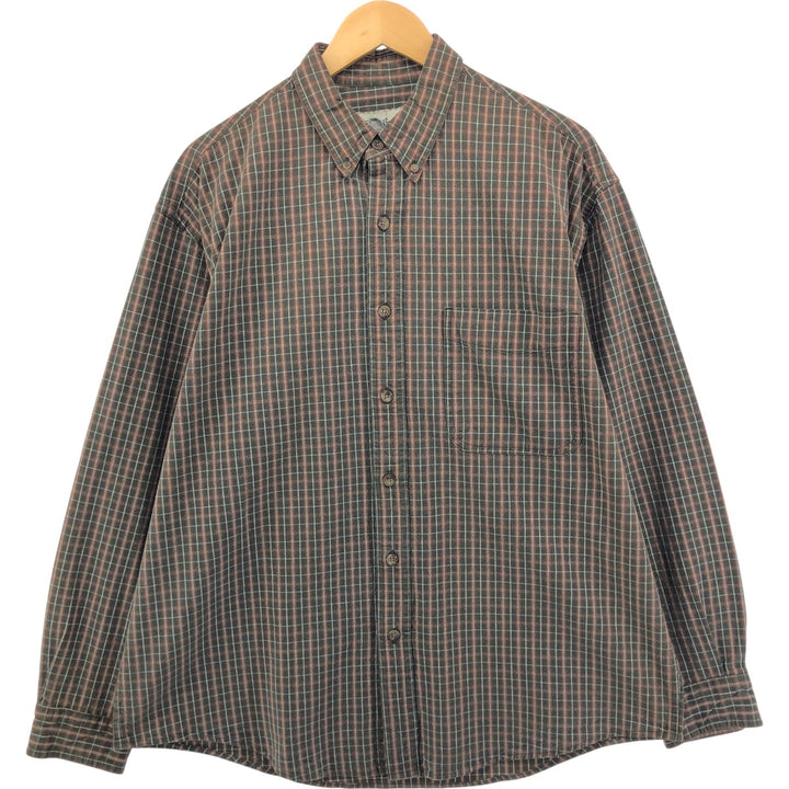 90s~ Eddie Bauer Long Sleeve Button-Down Check Shirt, Men's Size L, Vintage cotton Khaki type Vintage Second Hand