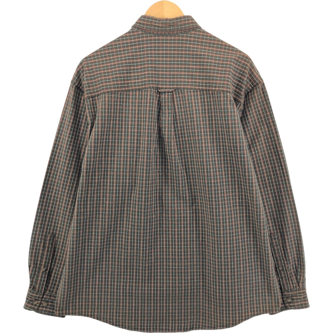 90s~ Eddie Bauer Long Sleeve Button-Down Check Shirt, Men's Size L, Vintage cotton Khaki type Vintage Second Hand