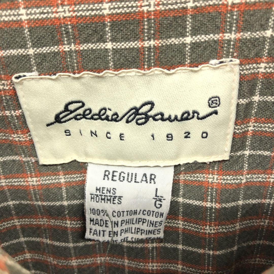 90s~ Eddie Bauer Long Sleeve Button-Down Check Shirt, Men's Size L, Vintage cotton Khaki type Vintage Second Hand