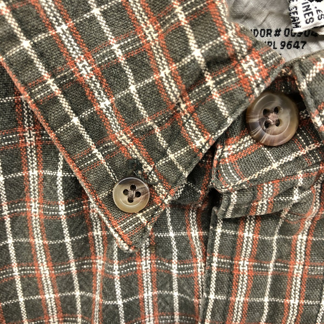 90s~ Eddie Bauer Long Sleeve Button-Down Check Shirt, Men's Size L, Vintage cotton Khaki type Vintage Second Hand