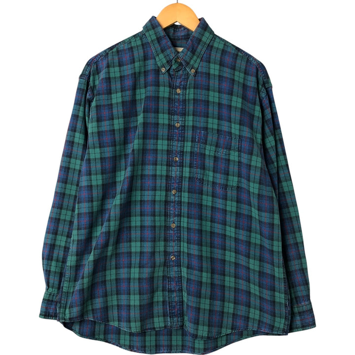 80'S LLBean Long Sleeve Button-Down Check Shirt, Men's Size L, Vintage cotton green type Vintage Second Hand