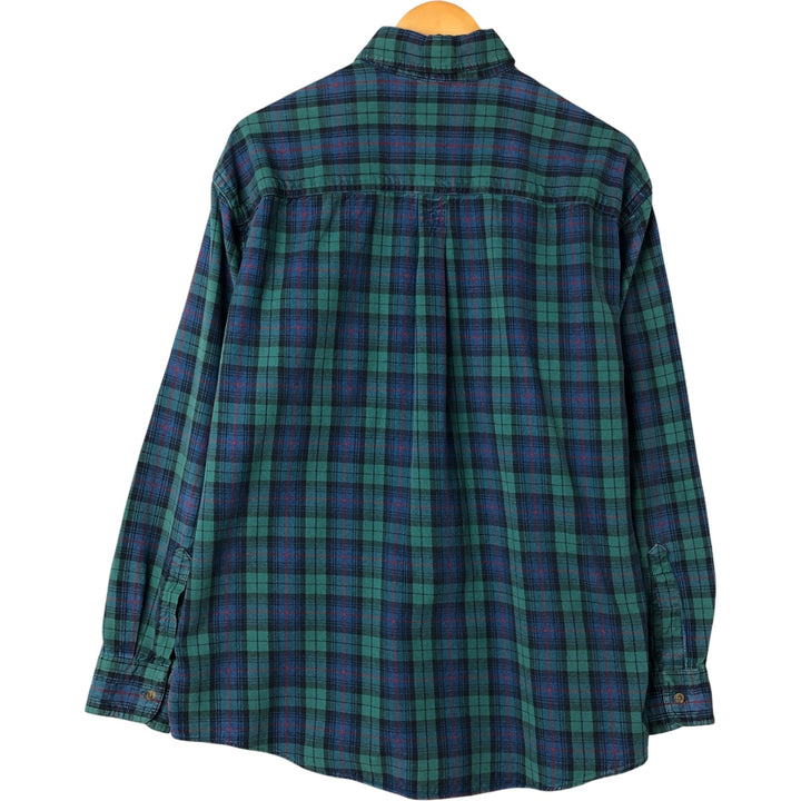 80'S LLBean Long Sleeve Button-Down Check Shirt, Men's Size L, Vintage cotton green type Vintage Second Hand