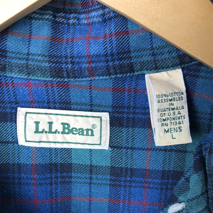 80'S LLBean Long Sleeve Button-Down Check Shirt, Men's Size L, Vintage cotton green type Vintage Second Hand