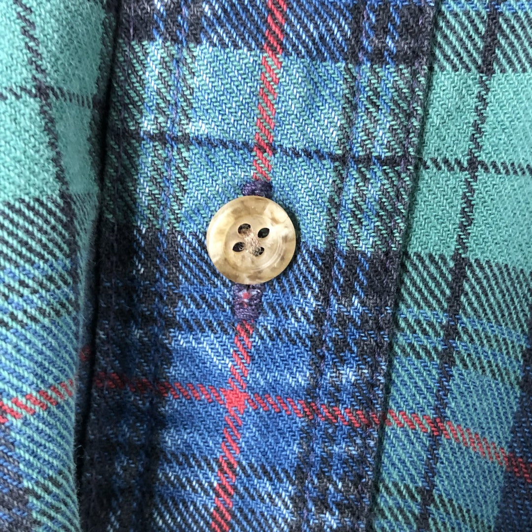 80'S LLBean Long Sleeve Button-Down Check Shirt, Men's Size L, Vintage cotton green type Vintage Second Hand