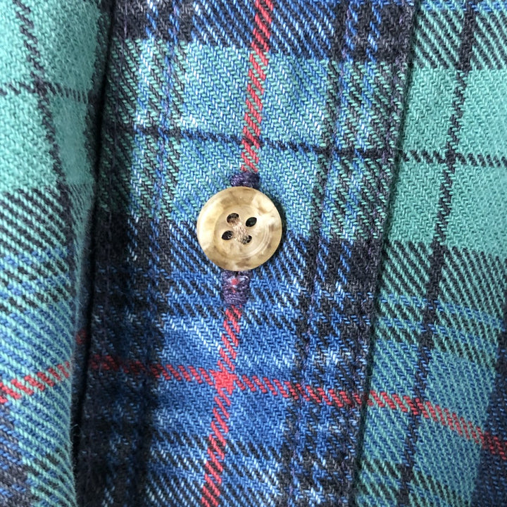 80'S LLBean Long Sleeve Button-Down Check Shirt, Men's Size L, Vintage cotton green type Vintage Second Hand
