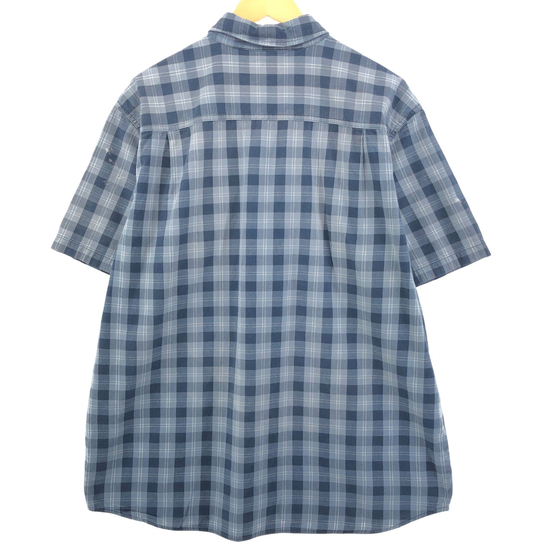 Carhartt RELAXED FIT Check Pattern Button-down Short Sleeve Work Shirt, Men's XL cotton navy blue type Vintage Second Hand
