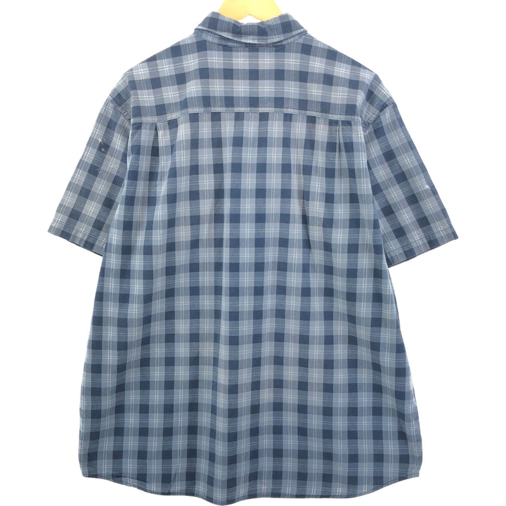 Carhartt RELAXED FIT Check Pattern Button-down Short Sleeve Work Shirt, Men's XL cotton navy blue type Vintage Second Hand