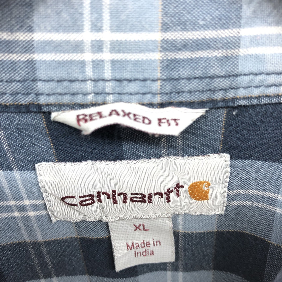 Carhartt RELAXED FIT Check Pattern Button-down Short Sleeve Work Shirt, Men's XL cotton navy blue type Vintage Second Hand