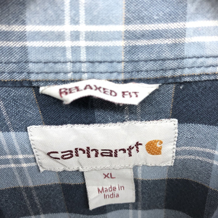 Carhartt RELAXED FIT Check Pattern Button-down Short Sleeve Work Shirt, Men's XL cotton navy blue type Vintage Second Hand