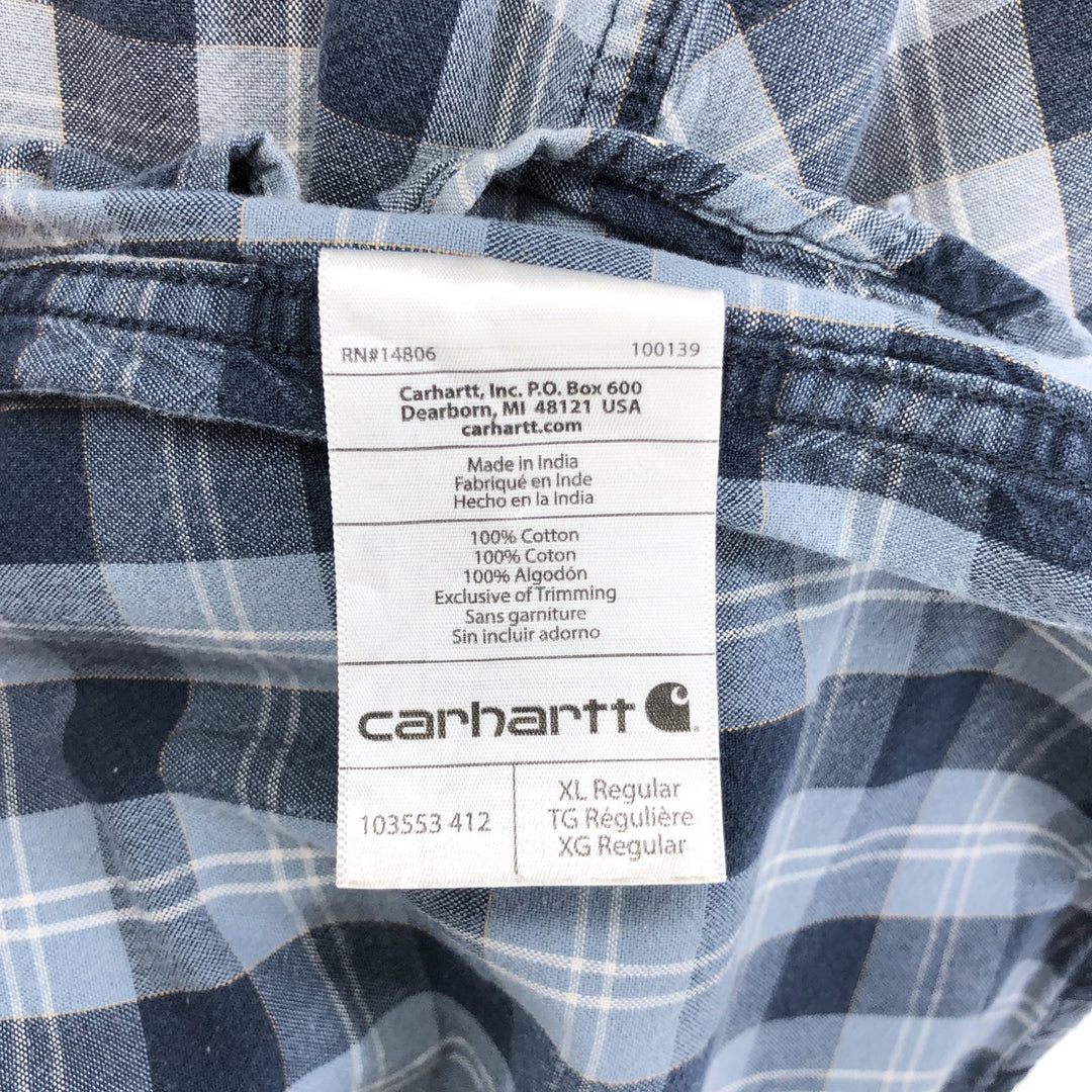 Carhartt RELAXED FIT Check Pattern Button-down Short Sleeve Work Shirt, Men's XL cotton navy blue type Vintage Second Hand