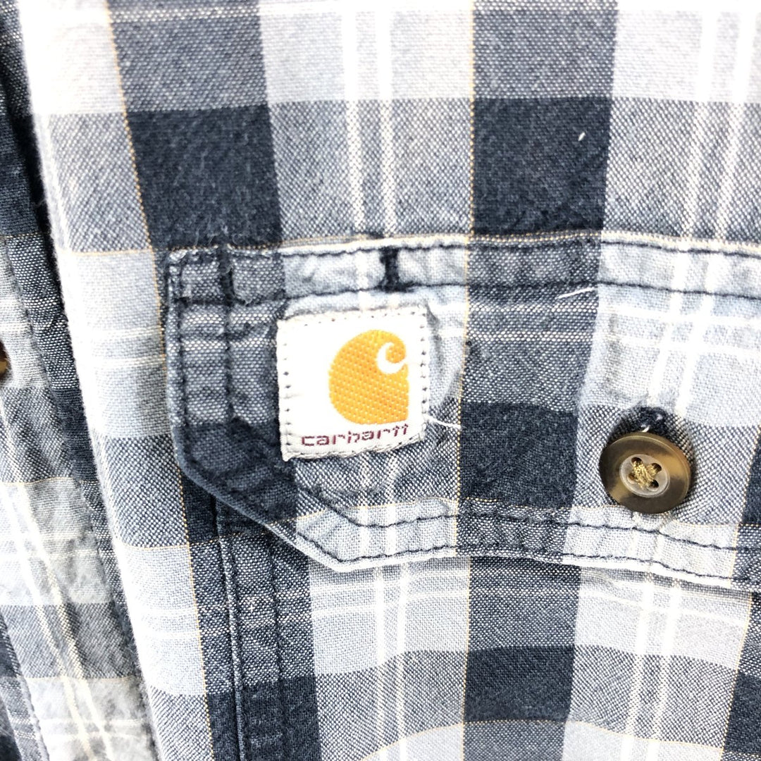 Carhartt RELAXED FIT Check Pattern Button-down Short Sleeve Work Shirt, Men's XL cotton navy blue type Vintage Second Hand