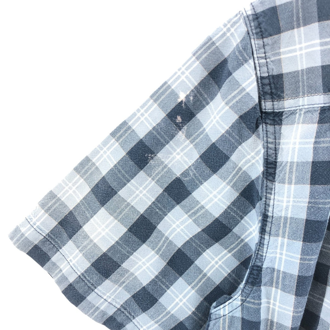 Carhartt RELAXED FIT Check Pattern Button-down Short Sleeve Work Shirt, Men's XL cotton navy blue type Vintage Second Hand