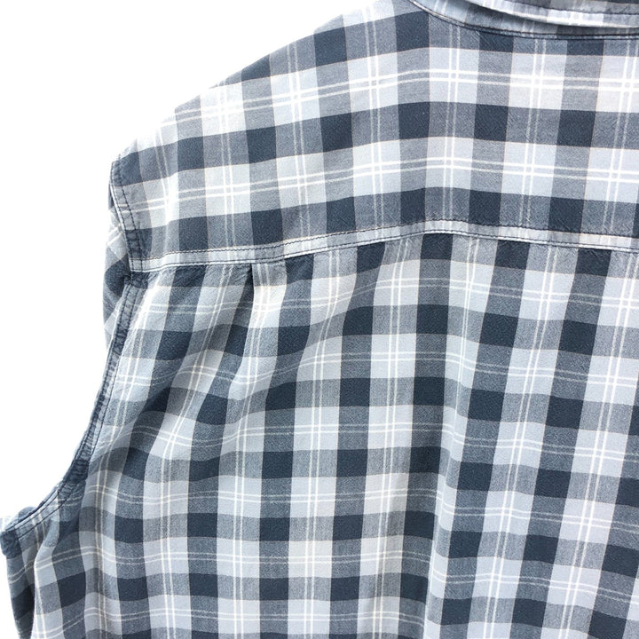 Carhartt RELAXED FIT Check Pattern Button-down Short Sleeve Work Shirt, Men's XL cotton navy blue type Vintage Second Hand