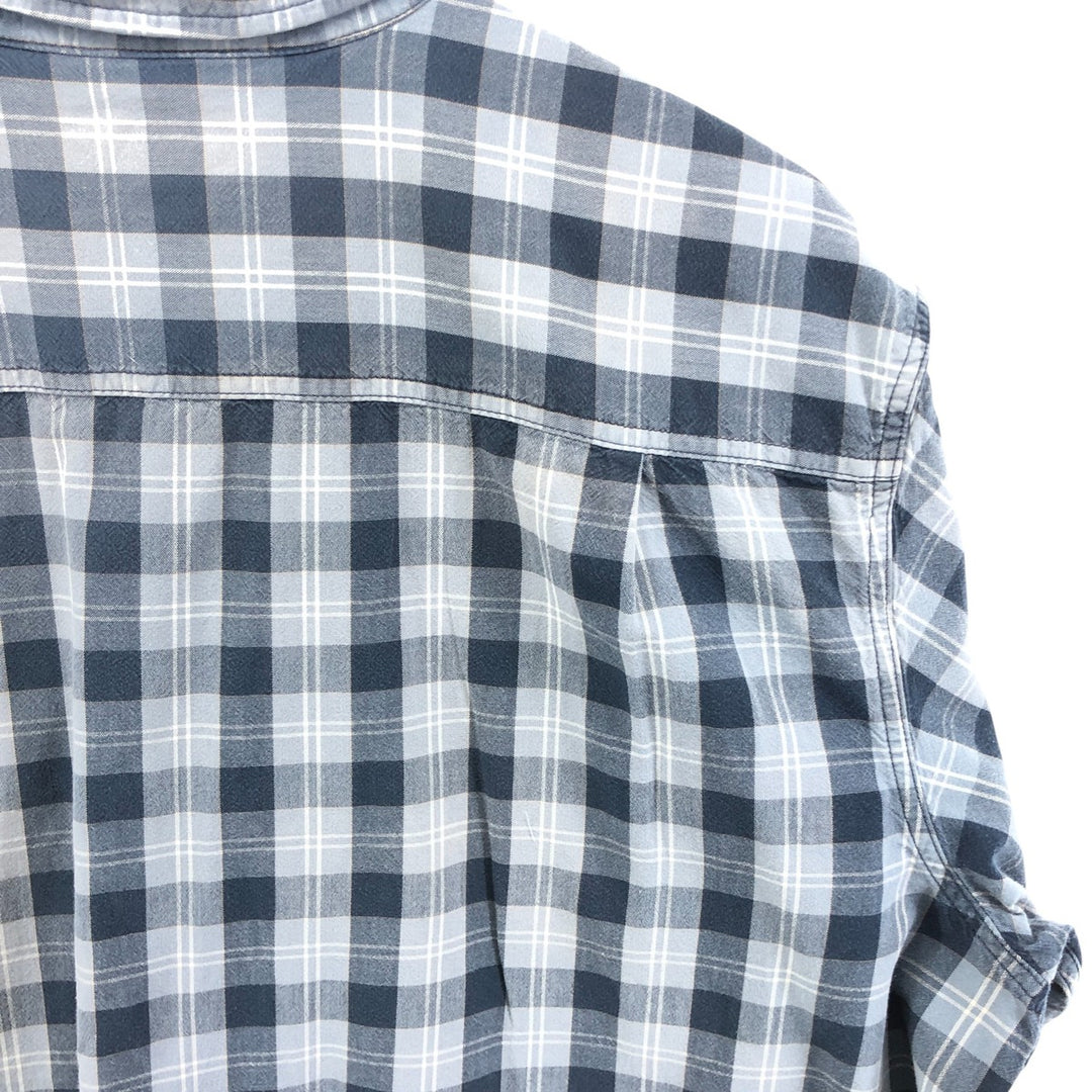 Carhartt RELAXED FIT Check Pattern Button-down Short Sleeve Work Shirt, Men's XL cotton navy blue type Vintage Second Hand