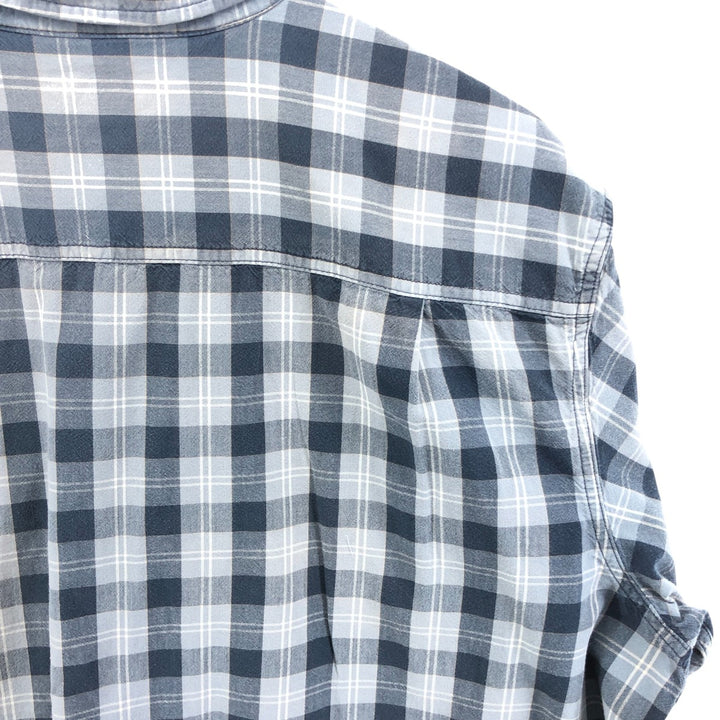 Carhartt RELAXED FIT Check Pattern Button-down Short Sleeve Work Shirt, Men's XL cotton navy blue type Vintage Second Hand