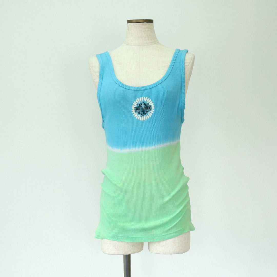 00'S Harley-Davidson Tie-dye Pattern Tank Top Made in USA Women's XXL cotton Blue type light blue Vintage Second Hand