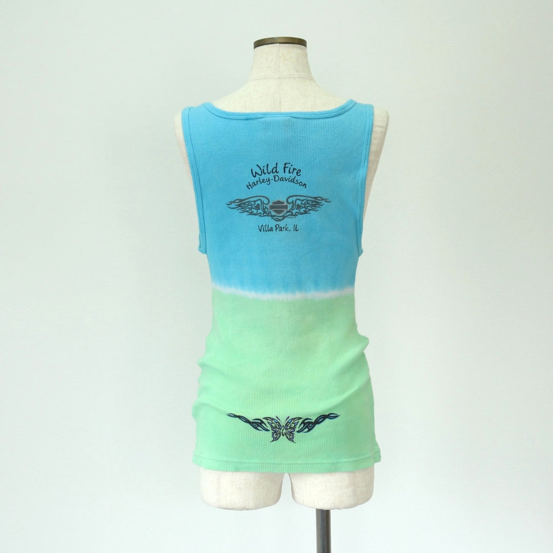 00'S Harley-Davidson Tie-dye Pattern Tank Top Made in USA Women's XXL cotton Blue type light blue Vintage Second Hand