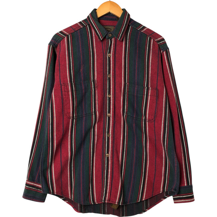 90s~00'S St. John's Bay Stripe Pattern Long Sleeve Flannel Shirt Men's Medium Vintage cotton red type Vintage Second Hand