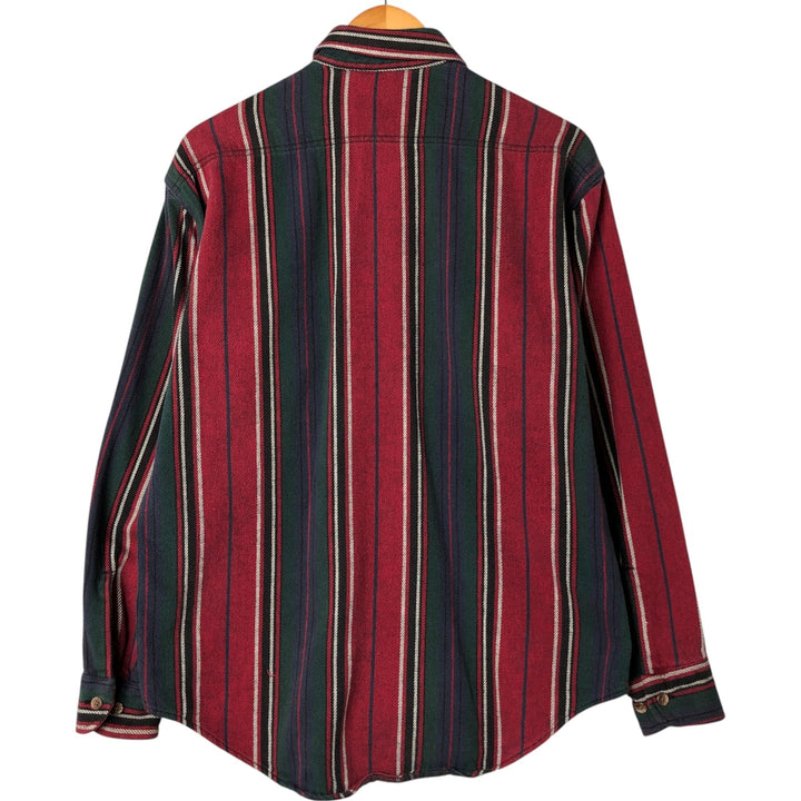 90s~00'S St. John's Bay Stripe Pattern Long Sleeve Flannel Shirt Men's Medium Vintage cotton red type Vintage Second Hand