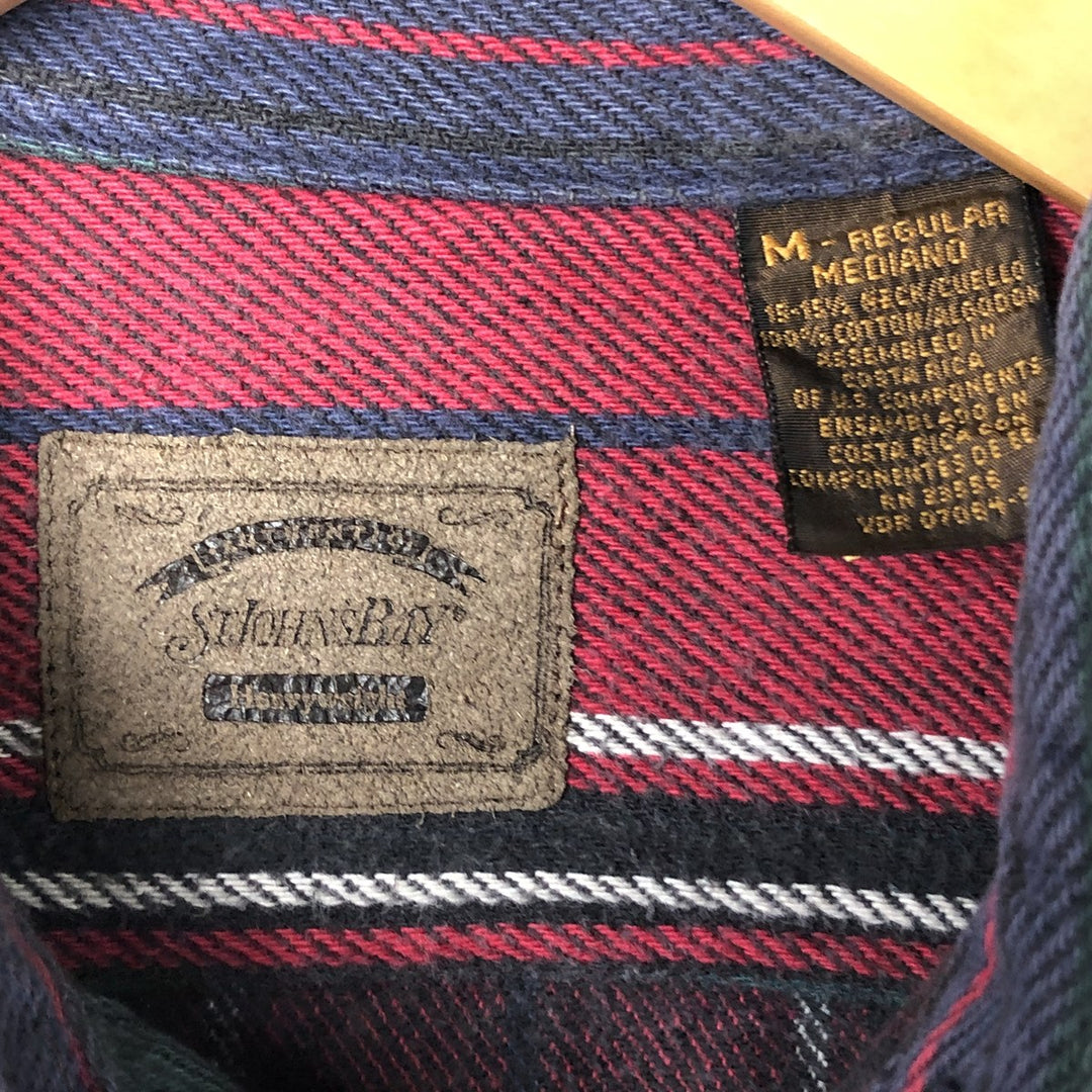 90s~00'S St. John's Bay Stripe Pattern Long Sleeve Flannel Shirt Men's Medium Vintage cotton red type Vintage Second Hand